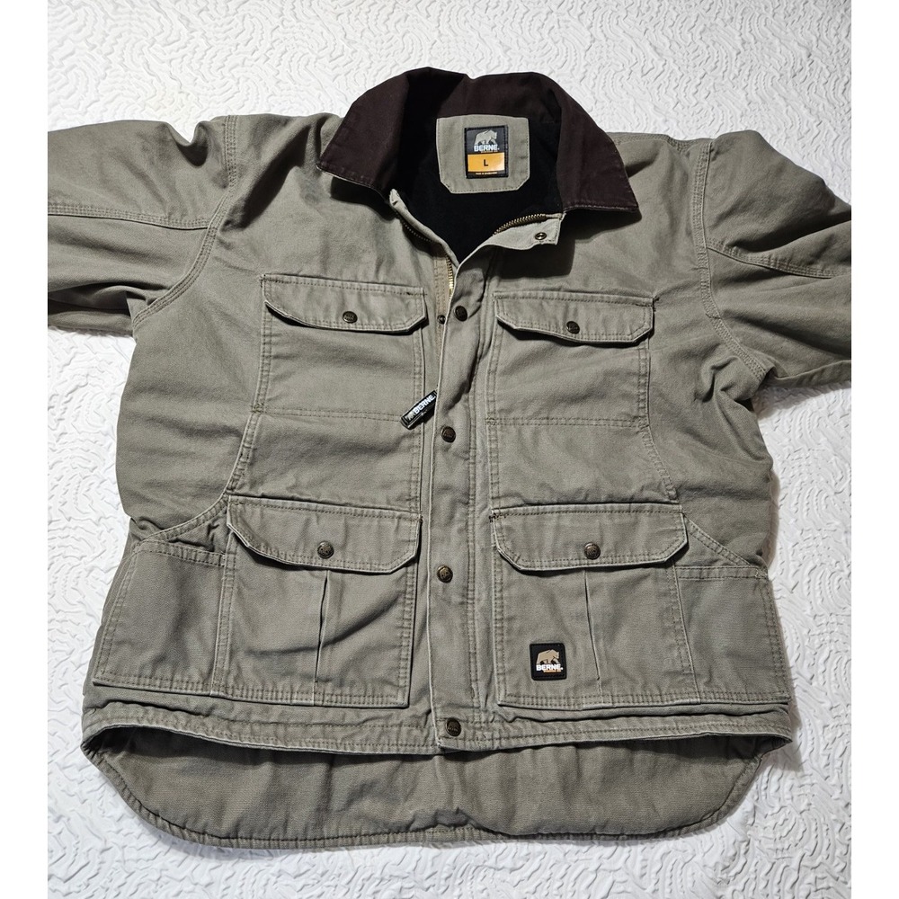 Berne Canvas Jacket Mens L Heavy Work Hunting All Weather Sage Preowned SALE!!